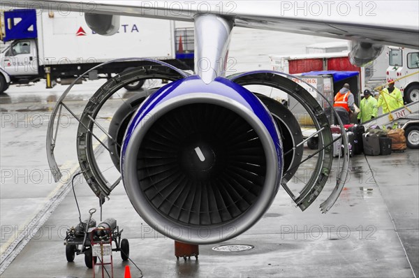 AUGUSTO C. SANDINO Airport, Managua, Nicaragua, Close-up of an aircraft engine at the airport