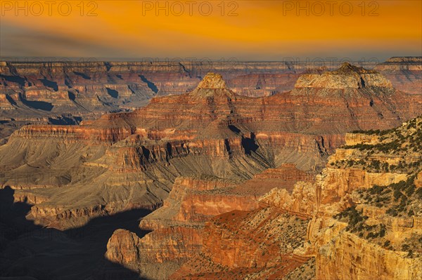 View from Cape Royal at sunrise, North Rim, Grand Canyon National Park, Arizona, United States,