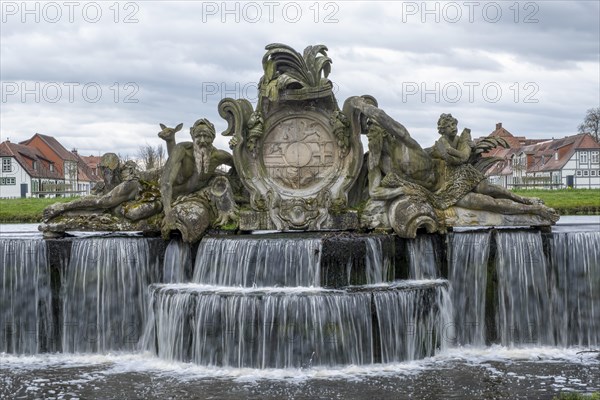 Large cascade, water features in front of Ludwigslust Palace in the palace park, Ludwigslust,