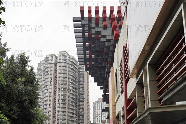 Stroll in Chongqing, Chongqing Province, China, Asia, Modern architecture with striking red