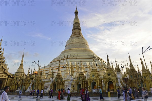 Shwedagon Pagoda, Yangon, Myanmar, Asia, Daytime scene with visitors at the majestic Shwedagon