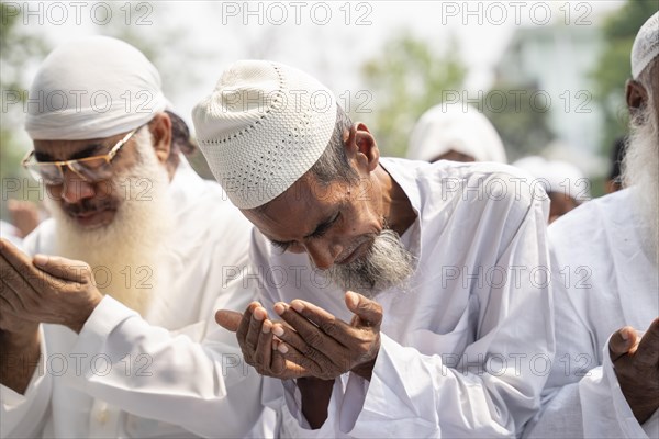 GUWAHATI, INDIA, APRIL 11: Muslims gather to perform Eid al-Fitr prayer at Eidgah in Guwahati,
