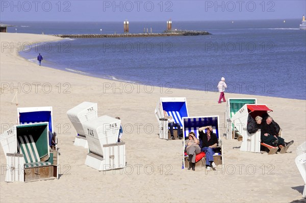 On the beach near Hoernum, Sylt, North Frisian Island, Schleswig-Holstein, people relax in beach
