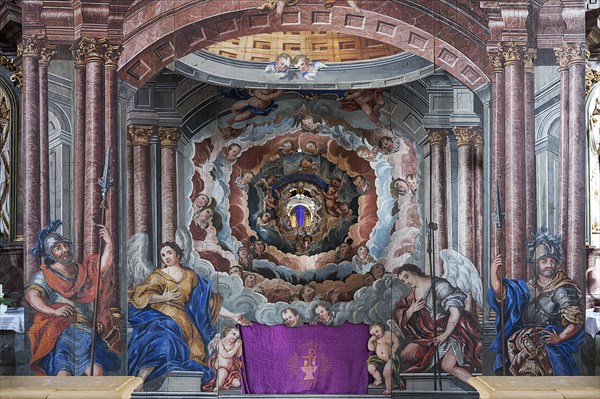 Holy Sepulchre, created in 1764, in front of the altar of St Bartholomew's Church, Kleineibstadt,