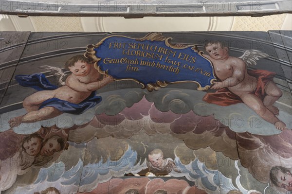 Detailed view of the Holy Sepulchre, created in 1764, in front of the altar of St Bartholomew's