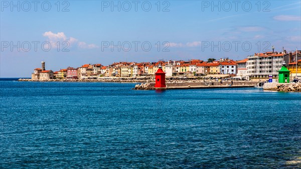 Panoramic picture of Piran, harbour town Piran on the Adriatic coast with Venetian flair, Slovenia,