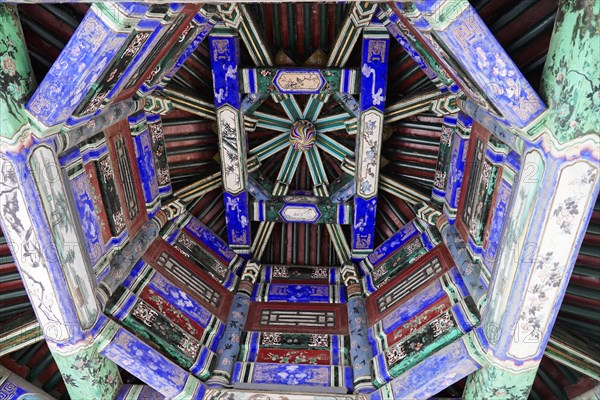 New Summer Palace, Beijing, China, Asia, View into the symmetrically designed ceiling construction