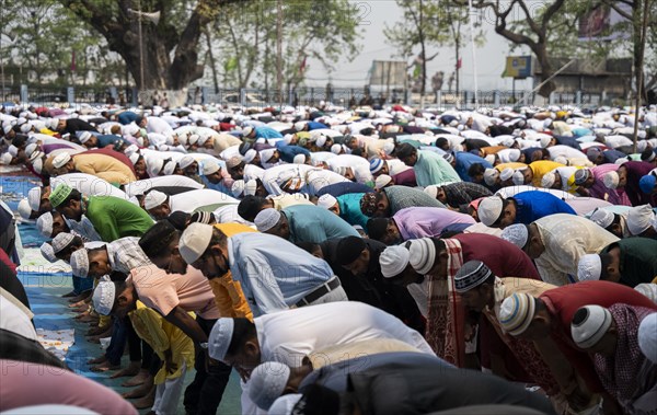 GUWAHATI, INDIA, APRIL 11: Muslims gather to perform Eid al-Fitr prayer at Eidgah in Guwahati,