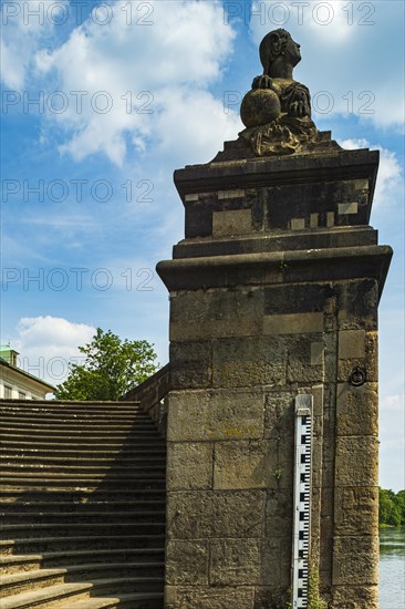 Sphinx on the grand staircase of Pillnitz Palace on the Elbe in Pillnitz, Dresden, Saxony, Germany,