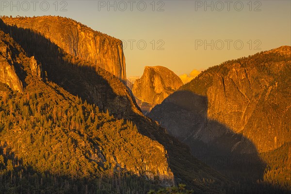 El Capitan, and Half Dome at sunset, Yosemite National Park, California, United States, USA,
