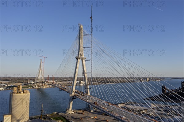 Detroit, Michigan USA -15 April 2024, Construction of the Gordie Howe International Bridge. The