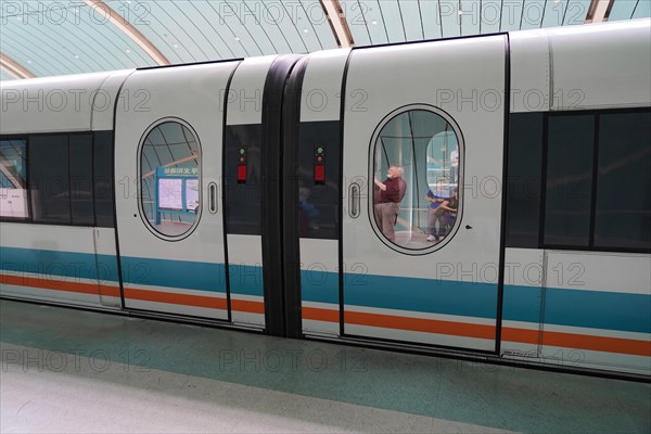 Shanghai Transrapid Maglev Shanghai Maglev Train Station Station, Shanghai, China, Asia, A train at