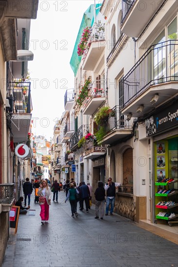 Alley in the old town centre of Sitges, Spain, Europe