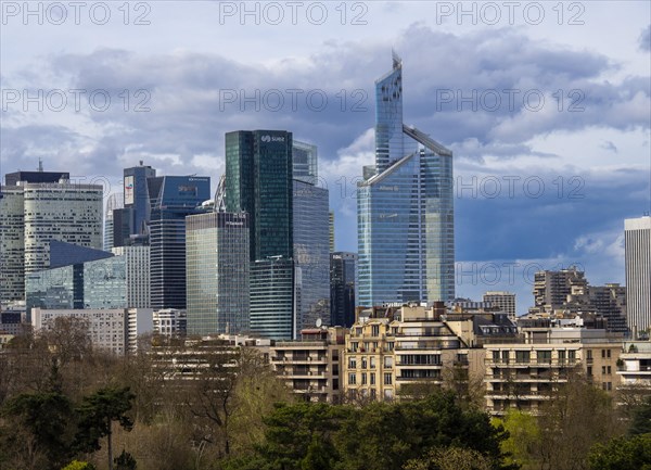 Paris. View on business district of La Defense from Louis Vuitton Foundation. Hauts-de-Seine, Ile