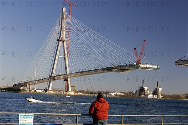 Detroit, Michigan USA -15 April 2024, Construction of the Gordie Howe International Bridge. The