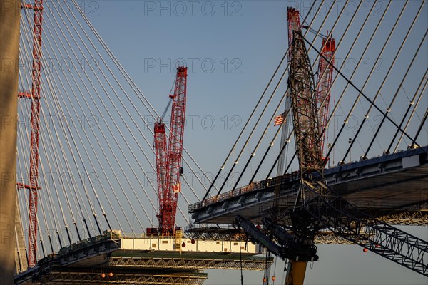 Detroit, Michigan USA -15 April 2024, Construction of the Gordie Howe International Bridge. The