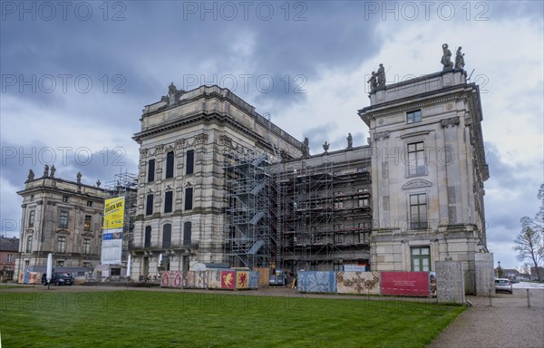 Ludwigslust Palace of the Dukes of Mecklenburg-Schwerin in Ludwigslust Palace Park, scaffolding in