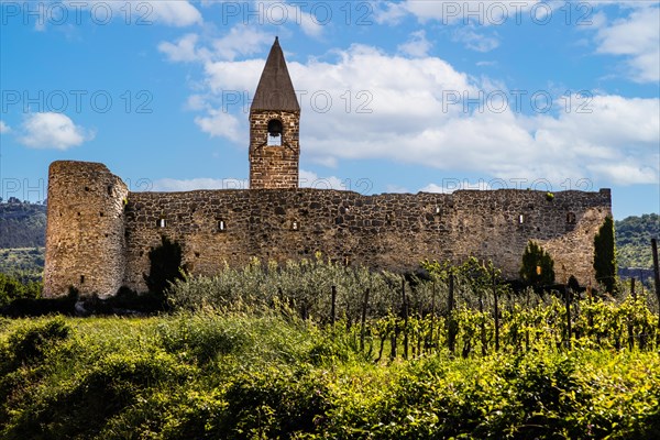 Romanesque Church of the Holy Trinity, 15th century, behind fortified walls, Hrastovlje, Slovenia,