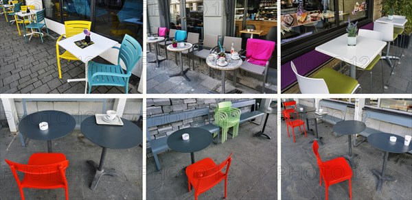 Tables and chairs, street cafes, Bavaria, Germany, Europe