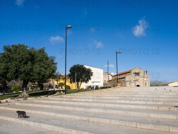 Staircase to the basilica, Basilica di San Simplicio church in Olbia, Olbia, Sardinia, Italy,