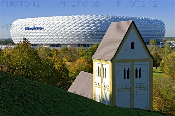 Allianz Arena, football stadium of FC Bayern Munich, copy of the Romanesque pilgrimage church of