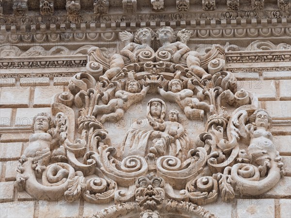 Relief of St Mary on the facade of San Nicola Cathedral, Cattedrale Turritana Sassari, Sardinia,