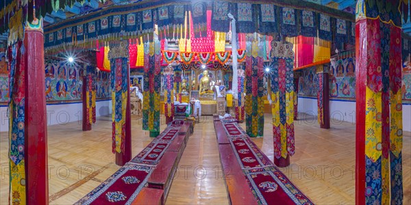 Dukhang, prayer and meeting room, Diskit Monastery, near Hunder, Nubra Valley, Ladakh, Jammu and