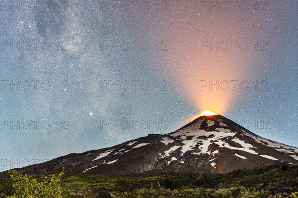 Starry sky over the Villarrica volcano, Villarrica Volcano, Villarrica National Park, Araucania,