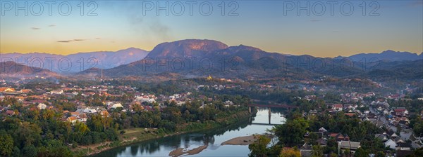 Panorama over Luang Prabang with Nam Khan River and Wat Phol Pao in the background, Laos Asia