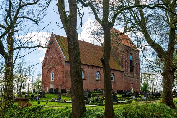 Protestant Reformed Church in Suurhusen, famous leaning church tower, municipality of Hinte,