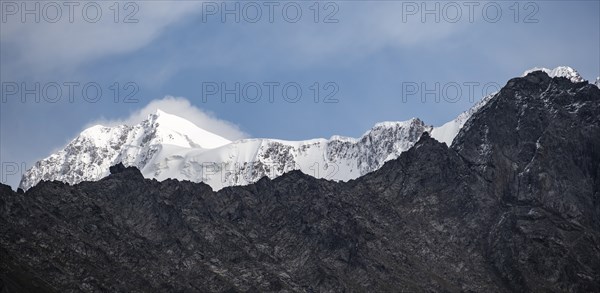 High mountain with glacier, Chong Kyzyl Suu Valley, Terskey Ala Too, Tien-Shan Mountains,