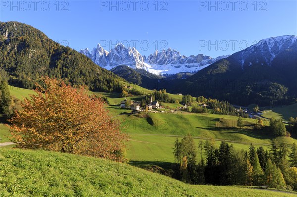 A mountain landscape with colourful autumn forests and snow-covered Pomeranians, Italy,