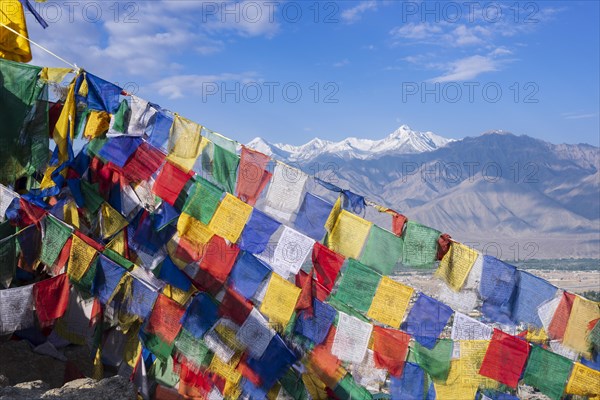 Panorama from Tsenmo hill over Leh and the Indus valley to Stok Kangri, 6153m, Ladakh, Jammu and