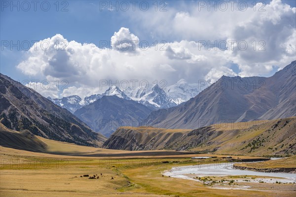 Mountain valley and river in the Tien Shan, Engilchek Valley, Kyrgyzstan, Issyk Kul, Kyrgyzstan,