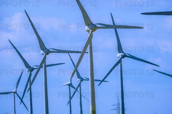 Wind turbines in the Luetetsburg wind farm on the North Sea coast, Hagermarsch, East Frisia, Lower
