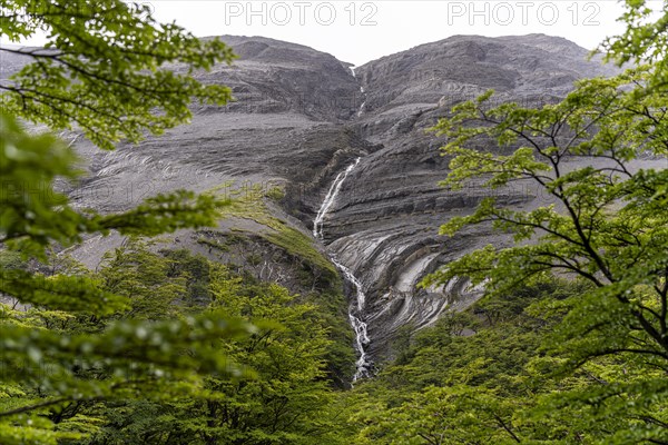 Meltwater waterfall, Base of Torres del Paine Hike, Torres de Paine, Magallanes and Chilean