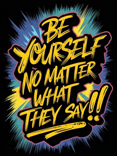 Bold typography with a motivational statement in neon colors against a black background, AI