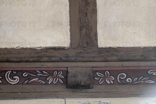 Half-timbered houses, decoration in a beam, Schmalkalden, Thuringia, Germany, Europe
