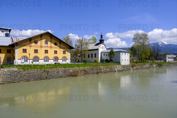 Pernerinsel above the Salzach, Hallein, Tennengau, Salzburg province, Austria, Europe