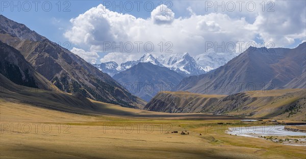 Mountain valley and river in the Tien Shan, Engilchek Valley, Kyrgyzstan, Issyk Kul, Kyrgyzstan,