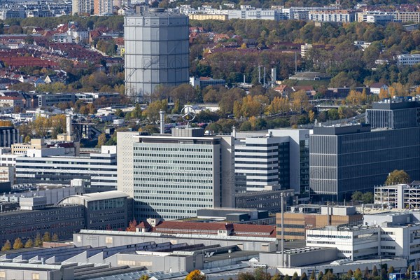 View of the Daimler plant in Untertuerkheim, behind it the EnBW gas boiler, Stuttgart,