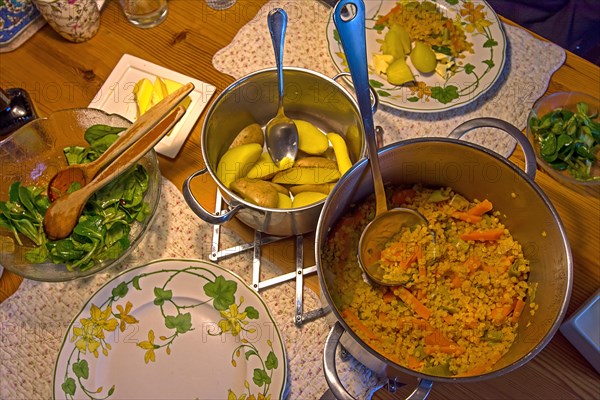 Lentil stew with jacket potatoes, Franconia, Bavaria, Germany, Europe