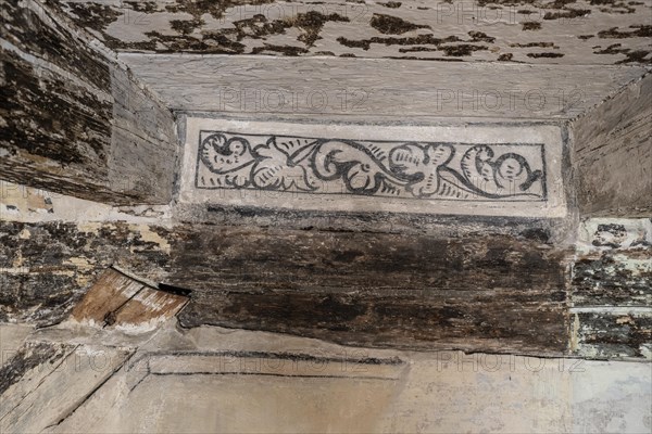 Half-timbered museum, decoration in a beam, Schmalkalden, Thuringia, Germany, Europe