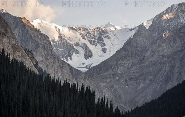 Dramatic mountains with glaciers, mountain valley, Chong Kyzyl Suu Valley, Terskey Ala Too,