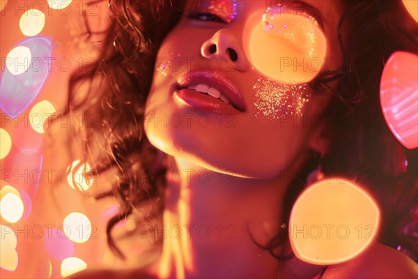 Close up of happy young woman dancing at nightclub. KI generiert, generiert, AI generated
