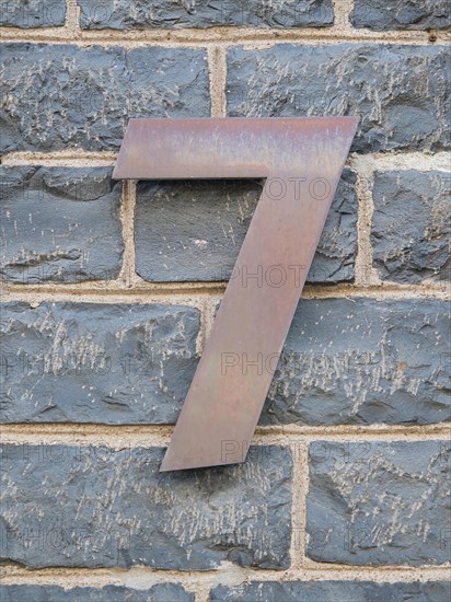 House number plate, number 7, digit, anniversary, birthday, North Rhine-Westphalia, Germany, Europe