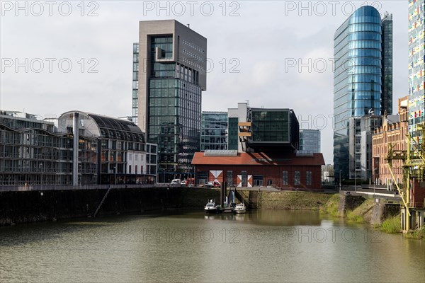 Left: Dock tower block, right: The Sign office tower block by architect Helmut Jahn, Duesseldorf