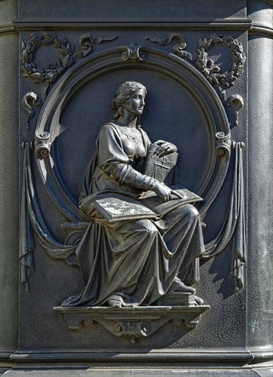 Pedestal sculpture on the monument to Gottfried Wilhelm Leibniz, inner courtyard of Leipzig