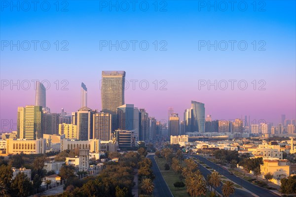 UAE, United Arab Emirates, Abu Dhabi downtown panorama and financial center skyline, Asia