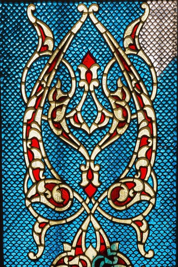 Stained glass window inside the Cenacle also known as the Upper Room held to be a site of the Last